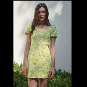 ZARA Jacquard yellow/green mini dress